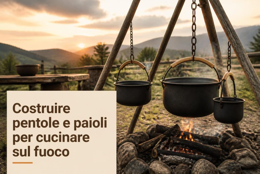Costruire un set di pentole e paioli in metallo per cucinare sul fuoco