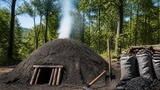 Produrre carbone vegetale in carbonaia per cucina e forgia