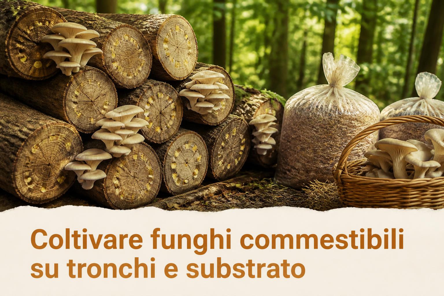 Coltivare funghi commestibili su tronchi e substrato